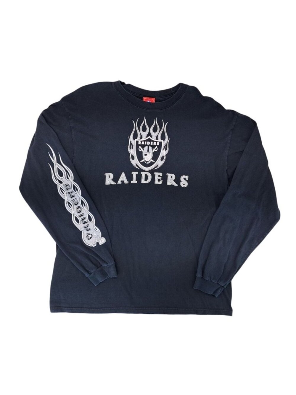 Vintage Oakland Raiders Black Long Sleeve Shirt Flame Men XL NFL Distressed Bike